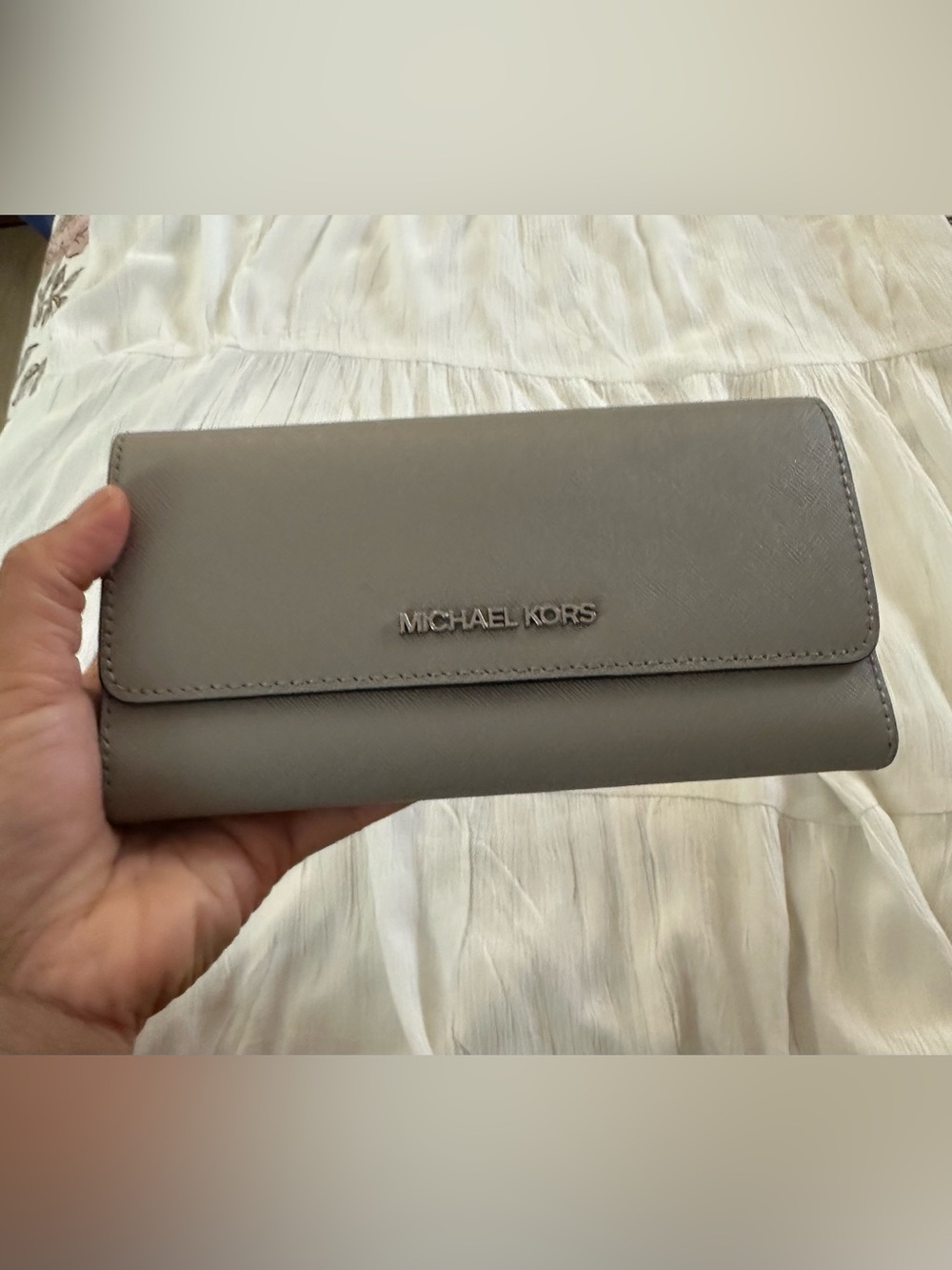 Michael Kors Taupe Saffiano Leather Foldover Clutch